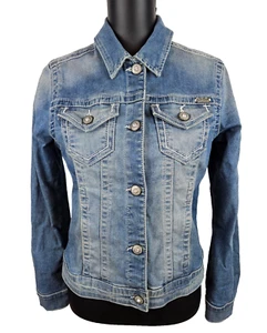 Harley Davidson Denim Jean Jacket SMALL Stone Washed Embellished Genuine - Picture 1 of 15