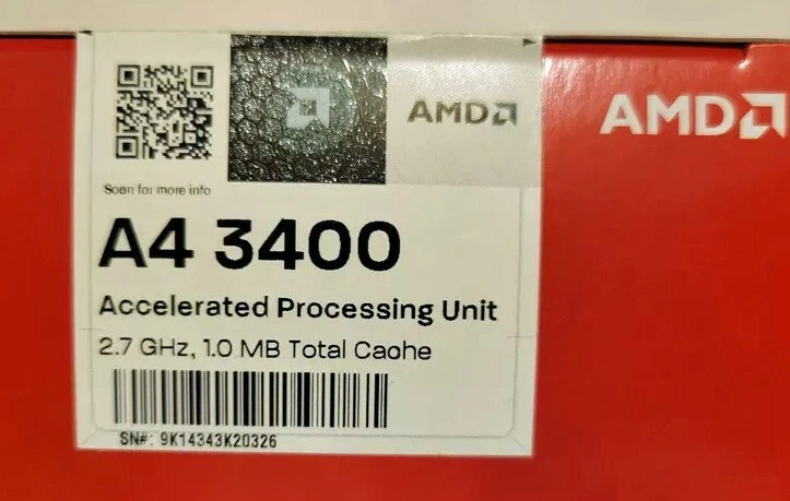 AMD A4 3400 2.7GHz 1MB Cache Dual-Core Socket FM1 APU -open box - Image 1 of 1