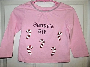 toddler girls christmas top santas elf pink size 12 months candy canes sparkles - Picture 1 of 7