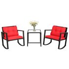 Wicker Furniture Outdoor Conversation Sets Rattan Rocking Chairs With Red Cus...