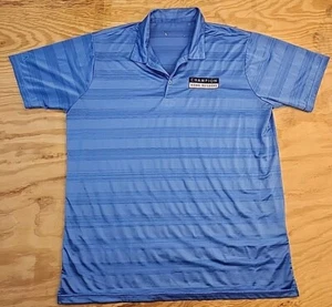 Champion Home Builders Logo Blue Poly Blend Polo Shirt Mens 2XL Lightweight - Picture 1 of 9