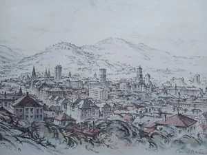 KONRAD RAUM Bayreuth Kirchheim -Teck  Stuttgart -Panorama sign. orig. kol. Litho - Bild 1 von 1