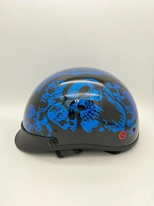 Helmet City HCI 100 Half Helmet Blue Screaming Skulls XSmall XS DOT Open Box  - Picture 1 of 8