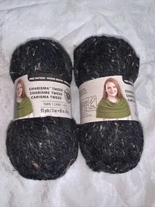2 CHARISMA in BLACK TWEED Yarn by Loops & Threads 3oz 93yards - Picture 1 of 4