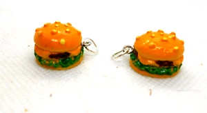 2X Hamburger Resin Charms with Jump Ring-DIY Pendant Earrings Jewelry Making - Picture 1 of 3