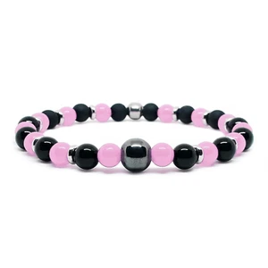 Bracciale Palermo Calcio Rosa e Nero Ematite con Perle braccialetto Uomo Donna - Foto 1 di 1