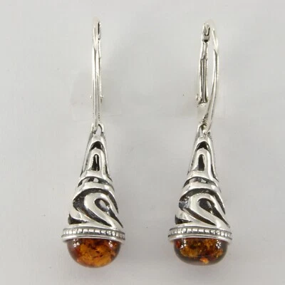 Pendientes Coñac/Marrón ÁMBAR BÁLTICO Natural PLATA ESTERLINA 925 Cierre de Palanca 1526e Foto 1 de 4