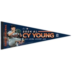 TARIK SKUBAL #29 2024 AL CY YOUNG DETROIT TIGERS PENNANT 12"x30" WINCRAFT 🐯 - Picture 1 of 1