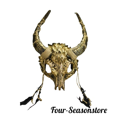 GOAT RAM SKULL MASK WENDIGO PAGAN DEER ANIMAL MASQUERADE HEADPIECE Gold - Image 1 of 2