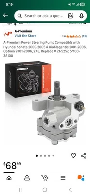 A-Premium Power Steering Pump Hyundai Sonata 00-05 Kia Optima Magentis 01-06 #D1 - Image 1 of 4