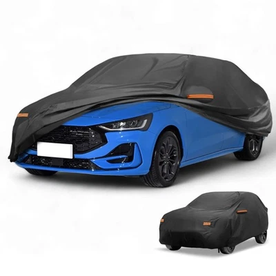 Car Cover Waterproof All Weather for Ford Focus Sedan Black 210D-PU with Zipper - Image 1 of 4
