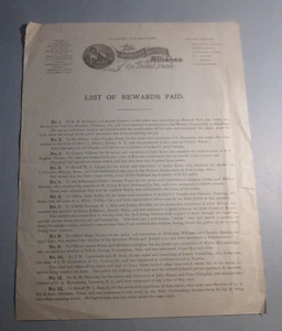 c.1900 - JEWELERS SECURITY ALLIANCE - List of Rewards Paid - Document - SLOAN - Picture 1 of 3