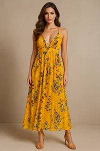 Luxxel Maxi Dress Womens S Chiffon Pleated Floral Fairy Elegant Wedding Guest - Picture 1 of 16