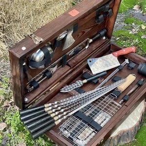 38pc Forged BBQ Skewer Set in Wooden Case – Stainless Kebab Grilling Gift - Picture 1 of 10