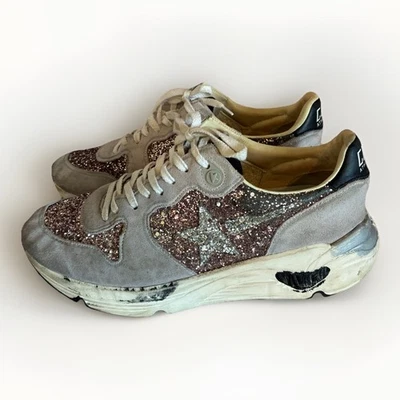 Golden Goose Running Sole In Pink Glitter  & Gray Dove Suede Size 38 U.S. 8 - Image 1 of 4