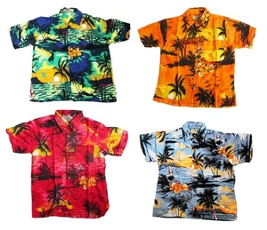 JUNGEN LAUT HAWAIIANISCHES SHIRT: PALMEN UND SONNENUNTERGÄNGE/HIBISKUS Sommerurlaub Party NEU - Bild 1 von 12