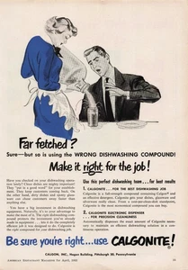 Vintage 1953 Printanzeige Calgonite Right for the Job Geschirrspülen sexy Kellnerin - Bild 1 von 1