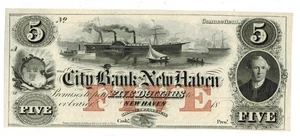 New Haven Connecticut CITY BANK OF NEW HAVEN $5 Obsolete Currency Remainder - Picture 1 of 2