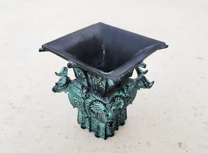 FOUR GOAT SQUARE ZUN REPRODUCTION BRONZE WINE VESSEL SHANG DYNASTY - Picture 1 of 12