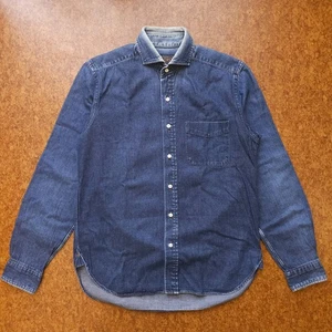 BEAMS Plus Made in Japan Distressed Faded Indigo Denim BD Shirt Small - Picture 1 of 12