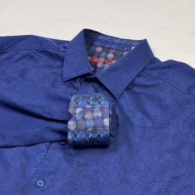 Robert Graham Shirt Mens 3XL Blue Classic Fit Contrast Cuff Long Sleeve Jacquard - Image 1 of 4