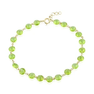 14K Gold Bracelet, Genuine Drilled Round Peridot Bracelet,  August Birthstone - Picture 1 of 10