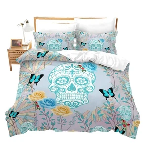 Sugar Skull Duvet Cover Set Queen Size Skulls Pattern Bedding Set Bones Butte... - Bild 1 von 3