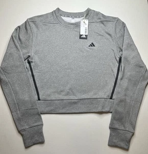 Adidas Sweatshirt Gray Long Sleeve Cropped Pullover Women's S NEW JD8006 - Picture 1 of 7
