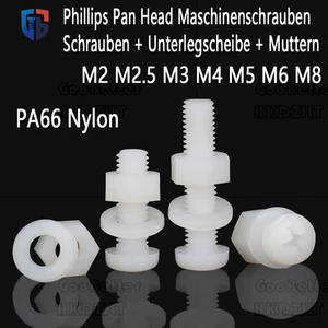 M2 ~ M8 Nylon Kreuzschlitz Schrauben + Muttern + Unterlegscheiben Sortiment Set - Picture 1 of 9