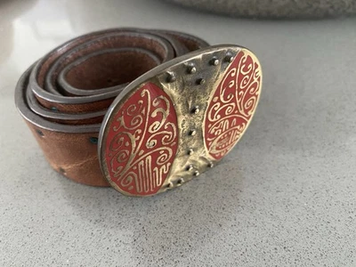 Cinturón de cuero de lujo Just Cavalli para hombre marrón talla 95 rojo esmalte hebilla ovalada Ital Foto 1 de 4