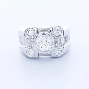 Solid 14K Gold Mens Ring Bezel Set Vintage 2.88 CT Round Lab-Grown Diamond F VS2 - Picture 1 of 8