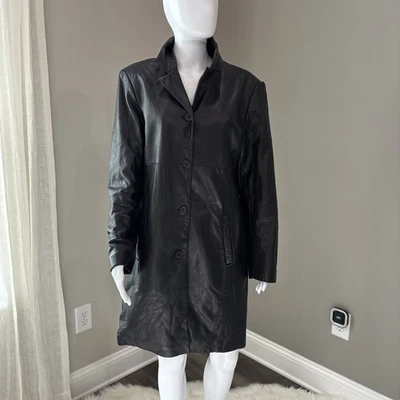 Abrigo Jones Sport Mujer Cuero Largo Medio Negro Botón Mediano Mobwife Foto 1 de 4