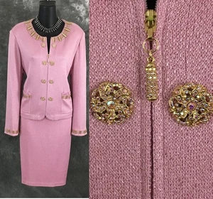 STUNNING St John knit pink rhinestones embellished evening skirt suit 14 16 - Picture 1 of 10