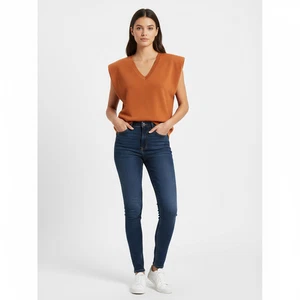 NUEVO CON ETIQUETAS Express Naranja Cuello en V Acolchado Hombro Sin Mangas Tejido Suéter Chaleco Talla XL - Imagen 1 de 4