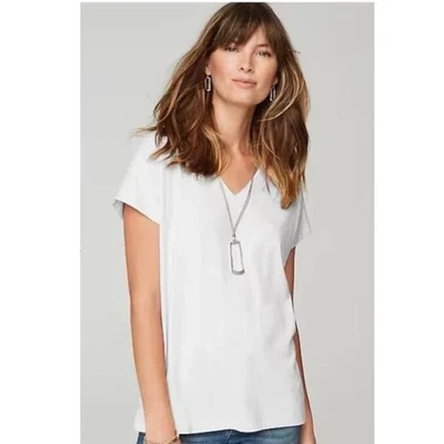 Camiseta J Jill Blanca Luxe Supima Plisada Espalda Talla Grande 2X Nueva Foto 1 de 4