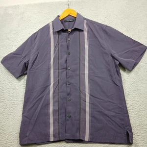 AXIST Shirt Mens Large Purple Short Sleeve Button Front Vertical Stripe Camp - Picture 1 of 6