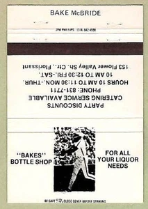 BAKE McBRIDE Cardinals ~ Vintage Liquor Store Matchbook ~ FREE SHIPPING - Picture 1 of 1