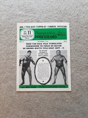 1965 Championship Wrestling Program REMATCH Bruno Sammartino & Cowboy Bill Watts - Imagem 1 de 4