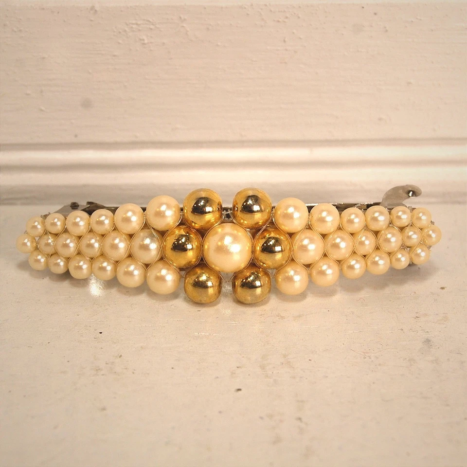Cordón de pelo vintage con cuentas perla marfil oro flor Foto 1 de 4