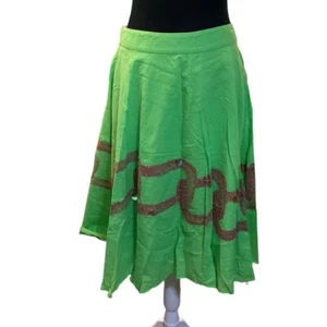 Lime Green A-Line Skirt w/ Glitter Chain Pattern Party Cocktail Midi Skirt Sz S - Picture 1 of 9