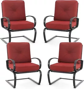 Patio Dining Chairs Set of 4 Outdoor Spring Rocking Chair with Cushion - Picture 1 of 11