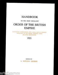 HANDBOOK TO THE MOST EXCELLENT ORDER OF THE BRITISH EMPIRE tHORPE, HB/dj  VG - Picture 1 of 2