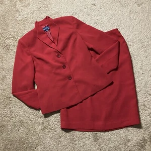 Evan Picone Red Size 8 Skirt Suit 2pc Set Career Church Business Polyester Lined - Picture 1 of 13