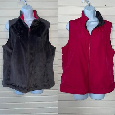 Christopher & Banks Sz LARGE Gray Pink Reversible Embroidered Zipper Vest EUC - Изображение 1 из 4
