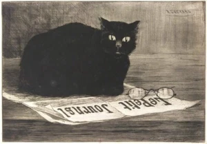 Black Cat Etching Art Print Henri-Charles Guerard 1885 French Symbolist Feline - Picture 1 of 2