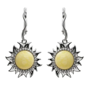 Attractive Genuine Baltic Amber Earrings 925 Sterling Silver White Color - Picture 1 of 2