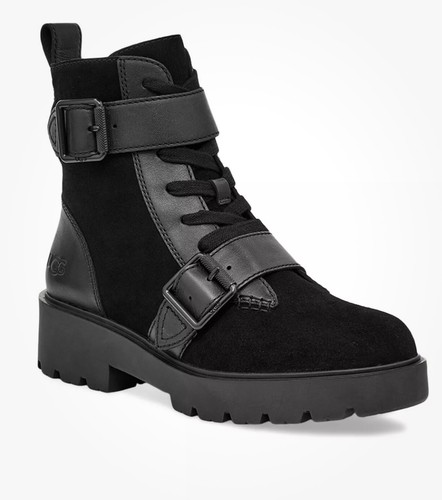 NUOVI UGG stivaletti donna Zorrah stringati con fibbia taglia 8 5 camoscio nero