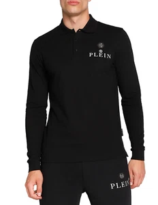 PHILIPP PLEIN Skull Polo Shirt Polohemd Leather PP Hexagon Patch Shirt Of - Picture 1 of 11