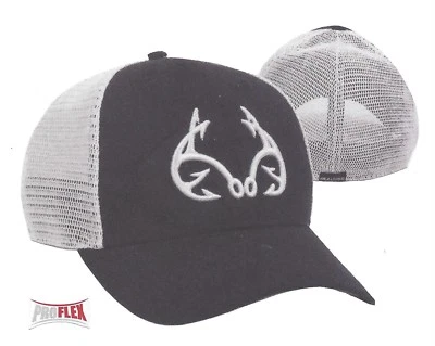 PROFLEX Fitted L/XL Realtree FISHING MESH Back Embroidered Hooks Logo Black Hat - Image 1 of 3