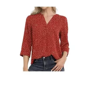 Casual Chiffon Blouses Tops 3/4 Sleeve V Neck Tunic Top Loose Shirt Size M - Picture 1 of 4